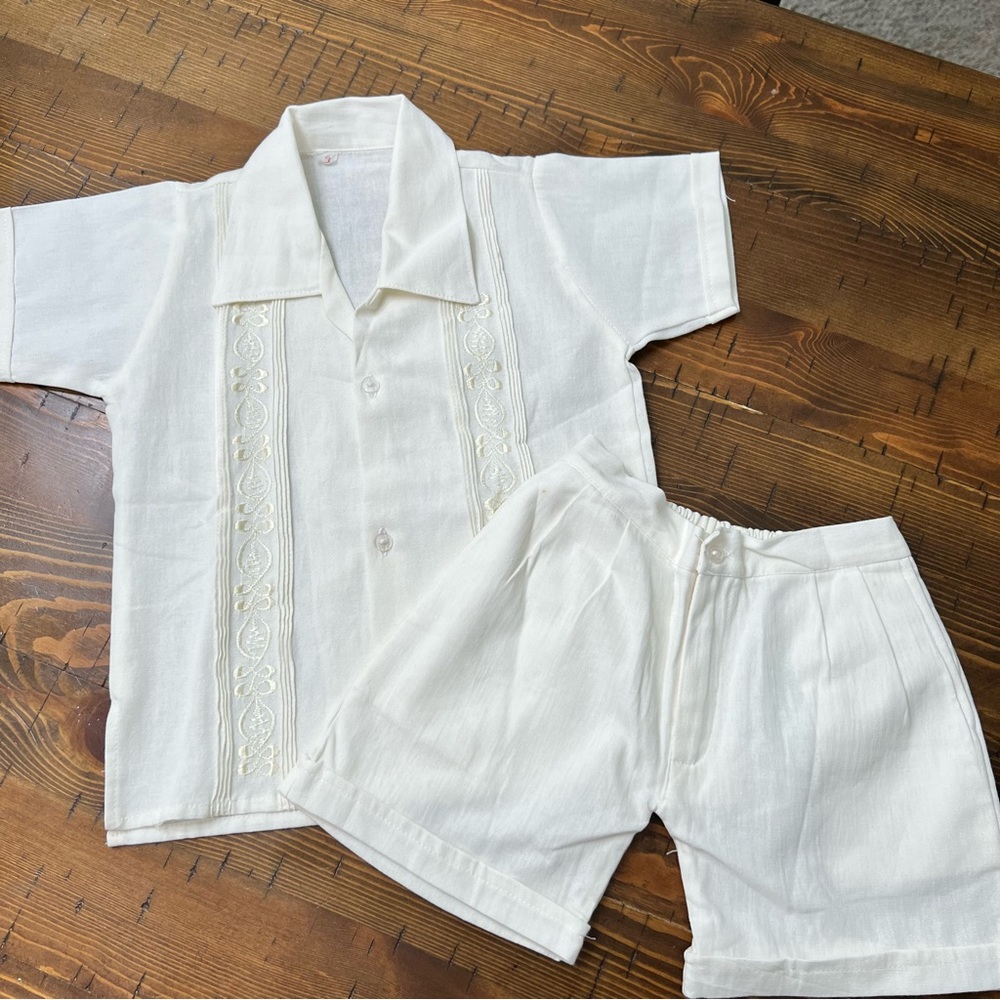 Authentic off white Guayabera shirt and short set